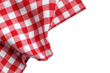 Close-up of a red and white checkered tablecloth draped