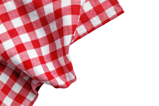 Close-up of a red and white checkered tablecloth draped