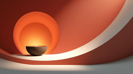 Warm lit interior with curved walls, smooth surfaces, cozy ambiance, perfect for relaxation or artistic inspiration.