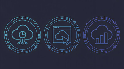 Dynamic cloud technology icons representing time, access, and data analytics for modern business solutions