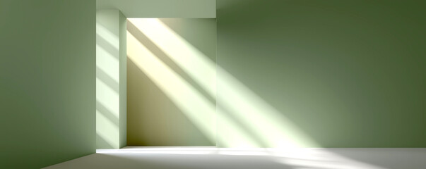 Bright sunlight streaming through an angled window, minimalistic interior, highlighting serene atmosphere, perfect for relaxation.