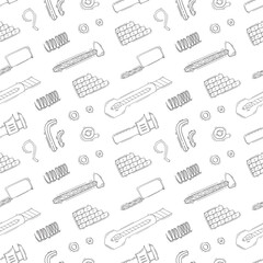 hand drawn construction tools seamless pattern