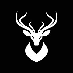 white deer head vector on black, great for forest-themed branding, logos, and nature-inspired products.

