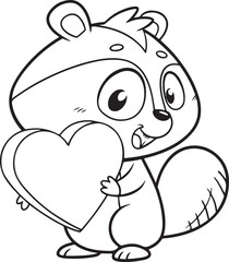 Cute Cartoon Raccoon Holding Umbrella in Black and White Coloring Page