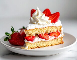 Strawberry Shortcake Slice on White Background