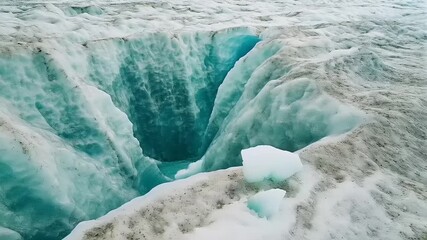 Turquoise Ice Abyss: Mesmerizing glacier crevasse with crystal blue meltwater stream - Powered by Adobe