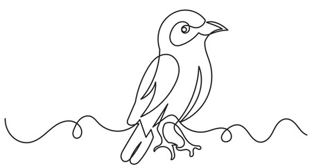 Continuous line drawing of a bird perched gracefully, created with continuous flowing lines. Minimalist simplicity and elegance, capturing the bird's form with artistic minimal detail.one line vector 