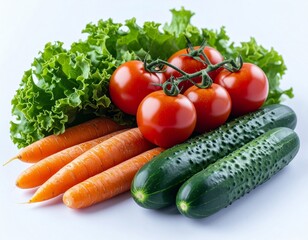 Fresh Organic Vegetables on White Background – Top View