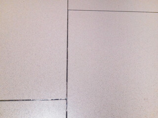 A close-up view of a clean, light gray floor tile with fine speckles and visible grout lines, creating a minimalist and seamless texture.