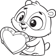 Cute Cartoon Raccoon Holding Umbrella in Black and White Coloring Page