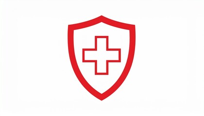 Obraz premium Health protection and medical insurance concept illustrated by a red shield and cross symbol.