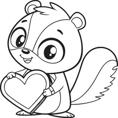 Cute Cartoon Raccoon Holding Umbrella in Black and White Coloring Page