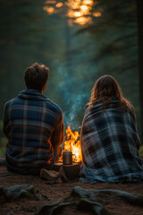 Fototapeta premium people sitting by a campfire.
