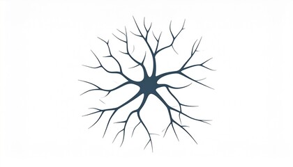 Minimalist illustration of a single neuron cell. A concept of brain connectivity, nervous system, and biological networks.