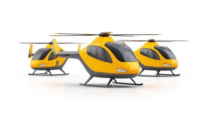 Fototapeta premium Yellow Helicopter Fleet: Air Travel, Aviation, Transportation