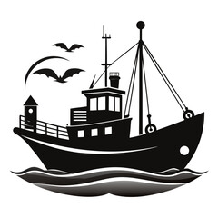 Silhouette Fishing Boat at Sea