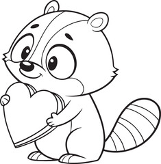 Cute Cartoon Raccoon Holding Umbrella in Black and White Coloring Page