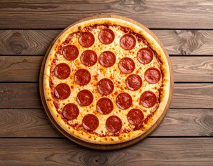 Pepperoni Pizza with Melted Cheese Top View