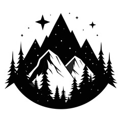 Obraz premium Silhouette Forest Hills with Stars – Vector Scene