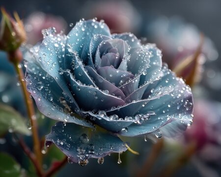 Close-up of a blue rose with water droplets - Powered by Adobe