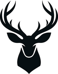 Vector deer head with antlers in flat silhouette, great for forest-themed posters and wildlife merchandise.

