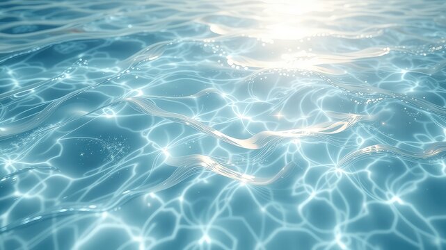 Surface water with ripples and abstract light patterns creating a shimmering effect and bright highlights on the moving liquid