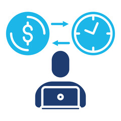 Freelancer Icon In Blue Monochrome Flat Design, Vector Illustration