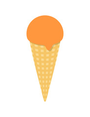 アイスクリーム　オレンジ　コーン　アイス　イラスト