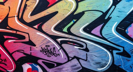 Obraz premium Colorful and Energetic Urban Graffiti Art on Concrete Wall with Vibrant Hues