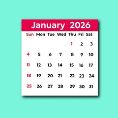 January 2026 Monthly Calendar Template