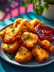 National Junk Food Day Crispy Chicken Nuggets with Dipping Sauce for Summer Foodie Millennials Premium Casual Social Media Marketing Campaigns