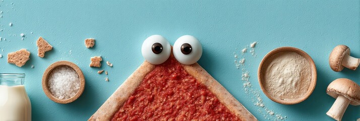 Take A Monkey To Lunch Day Pizza Slice with Googly Eyes, Premium Fun Summer Food Concept for Millennial Marketing and Social Media Advertising Campaigns