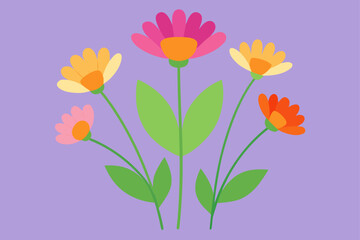 Obraz premium Vibrant cartoon flowers blooming on a pastel purple background