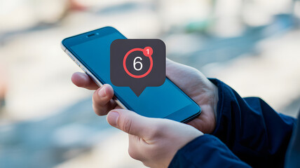 Hands holding smartphone with notification badge, conveying digital engagement and communication.