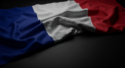 French flag draped on dark surface