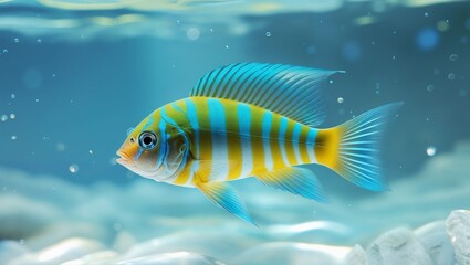 Blue-Yellow Striped Fish in Clear Water