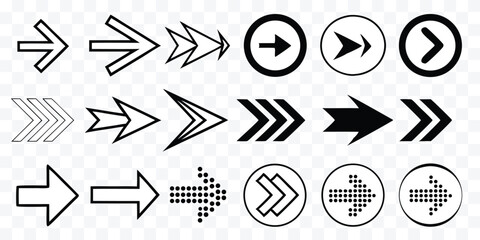 Collection of Arrow Symbols and Icons for Directional Navigation and Graphic Design Elements Various Styles