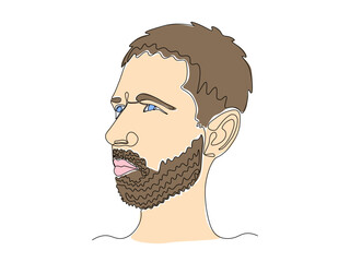 Abstract portrait of a man with a beard and moustache, continuous single one line art drawing sketch, logo