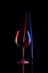 Still life with glass objects on a black background