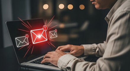 Email notification on laptop screen concept for spam alert and business marketing campaign