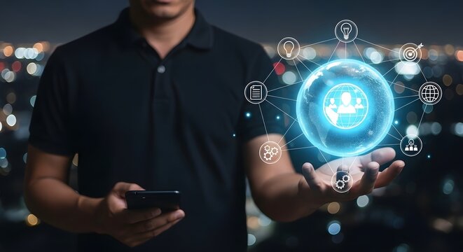 Global business network connection technology concept for digital marketing strategy