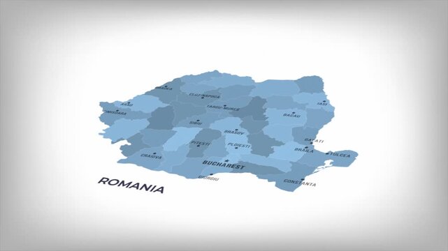 Animated Map of ROMANIA with states Borders and Major Cities Positions
