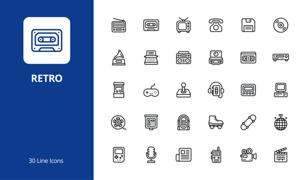 Classic and Retro Stuff Line Icon Set