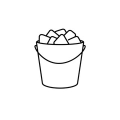 Ice bucket filled with ice cubes, minimalist design