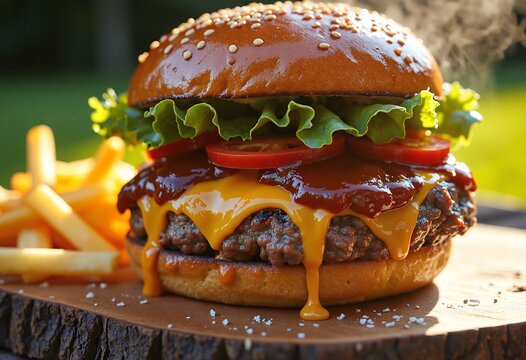 A close-up a juicy, perfectly grilled burger