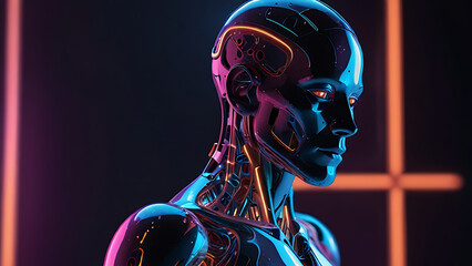 Robot or Artificial Human made of iridescent plastic machine.