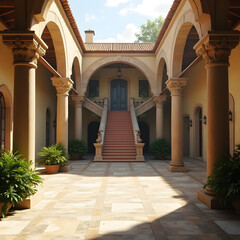 Fototapeta premium Courtyard with an arch and stairs