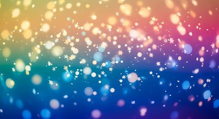 Festive and colorful abstract background featuring bokeh lights and star shapes