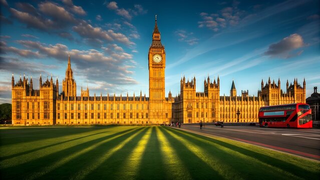 Iconic big ben and houses of parliament in london at sunset - Powered by Adobe
