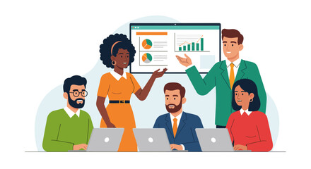 Diverse business team collaborating on project, perfect for presentations or website banners.